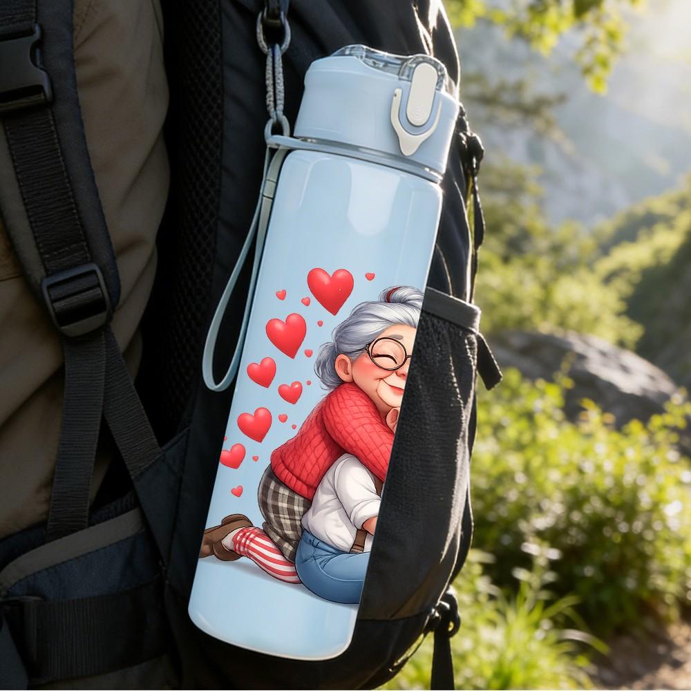 1PC Grandma Kid Warm Hug Art Print 750ml Color Plastic Sports Water Bottle Leakproof Flip Straw Lid Suitable for Sports Office Home Use