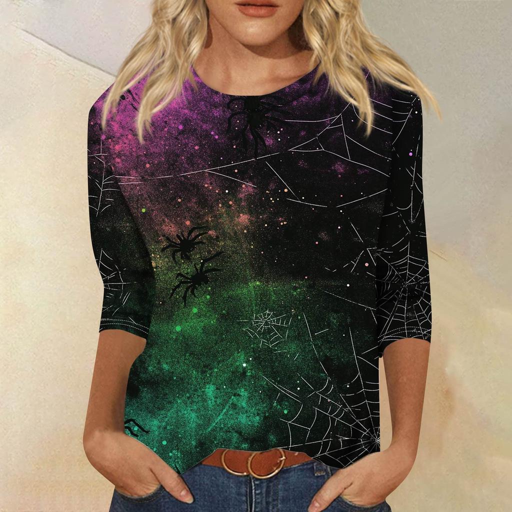 Women's Fashion Casual Round Neck 3/4 Sleeve Loose Printed T-Shirt Ladies Top