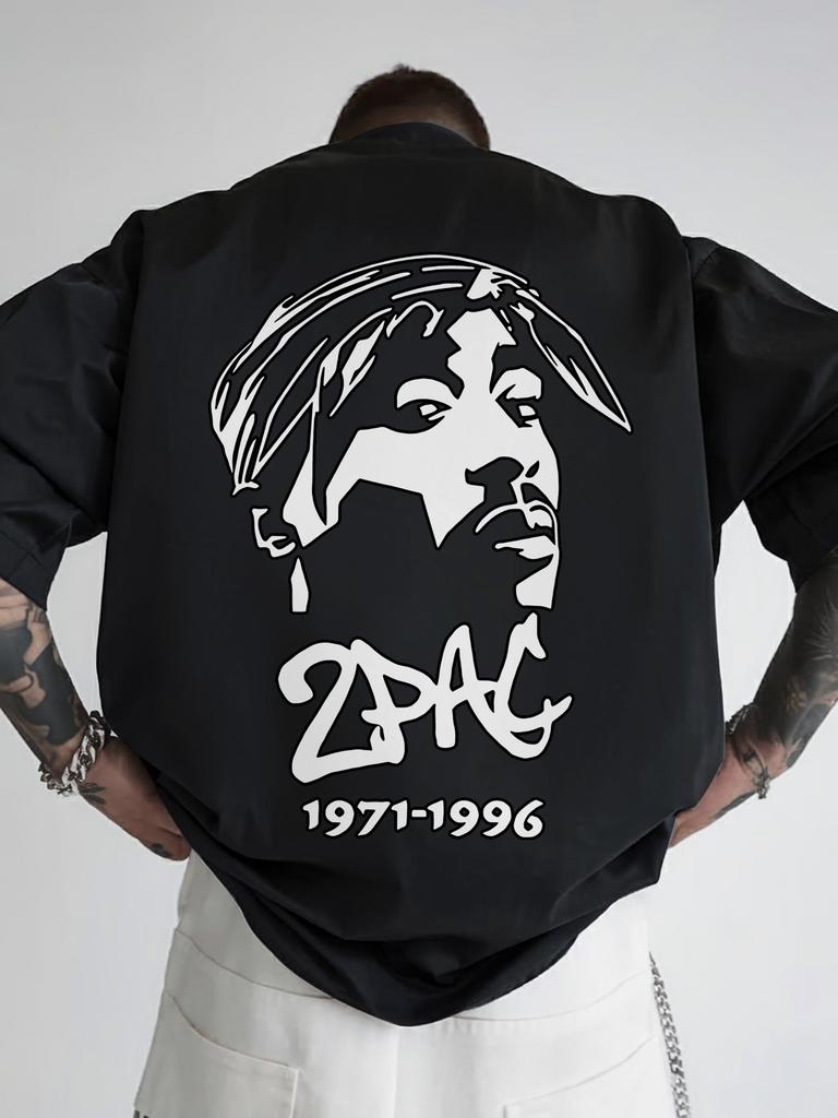 Men's Vintage Rock Band Graphic Print T-Shirt 2Pac 1971-1996 Tribute Design Black Short Sleeve Round Neck Summer Casual Tee