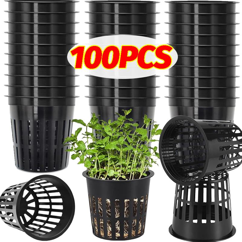 25-100x Hydroponic Pot Net Cups Garden Soilless Cultivation Slotted Mesh Net Cup Plastic Plant Rooter Grown Baskets Nursery Pots