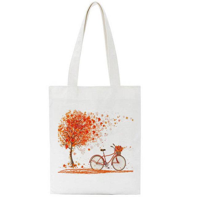 Элегантная женская холщовая сумка через плечо с принтом велосипеда в стиле Харадзюку, большая вместительная сумка-тоут, многоразовые женские сумки для покупок 24*26cm
