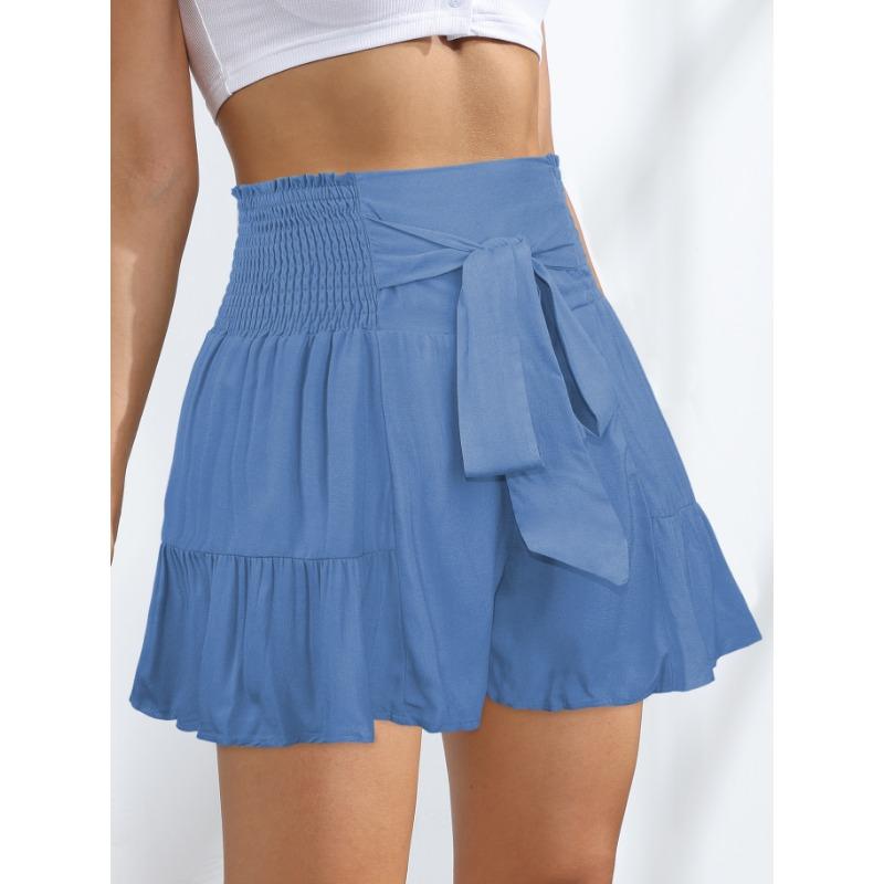 Sommerliche Shorts mit weitem Bein und Riemchen für Damen, drapiert, vielseitige Freizeithose