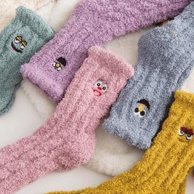 8 types of winter long sleep socks [fashion knit fleece thick microfiber] pink