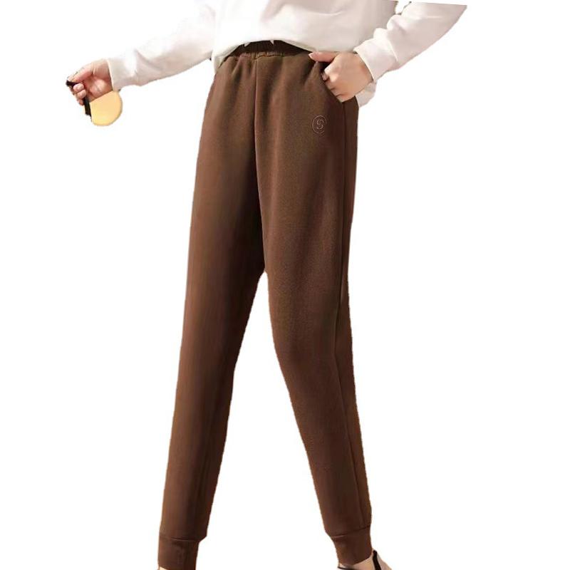 Women Thick Pants Winter Ankle Tied with Pockets Plush Liner Sport Pants Sweatpants Trousers