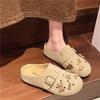 Retro Shoes with Thick Soles and Toe Caps Are Worn Over The New Casual Flip-flops with Holes