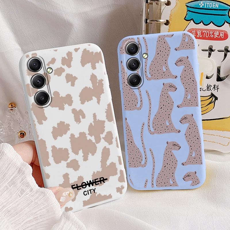 Leopard Flower Phone Case For iPhone 15 Samsung S25 Ultra A55 S24 FE A16 Xiaomi Redmi Note14 13 Pro 14C Huawei Honor 200 Realme Shockproof Matte Cover