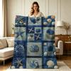 Soft Cozy Flannel Throw Blanket with Nautical Seashell Starfish Patchwork Print All Season Warm Lightweight Decorative Blanket for Sofa Couch Bedroom 