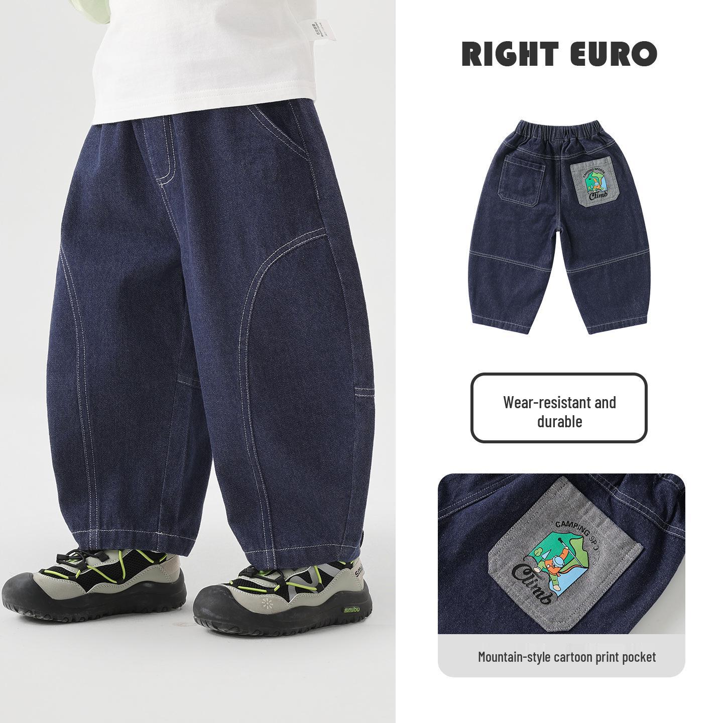 

2026 Trendy European Boy s Curved Knife Denim Pants for Spring/Autumn - Children s Clothing 110 cm темно-синього кольору