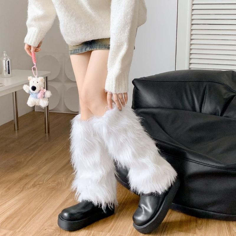 Women Cozy Winter Leg Warmers with Soft Furry Harajuku Fuzzy Plush Boot Cuffs Leg Covers for Indoor and Outdoor Use