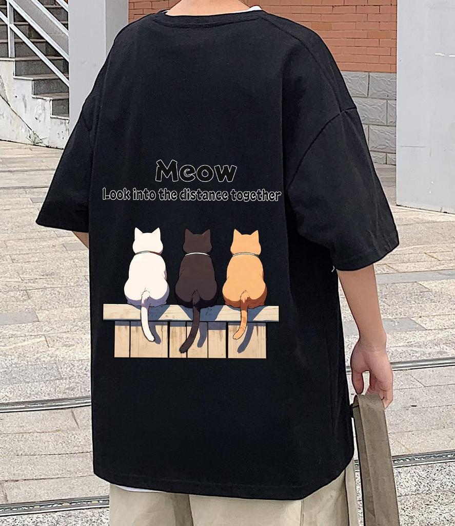 Letni krótki rękaw wzór kota miękki okrągły lato [Heone] odzież, męska koszulka, męska odzież, 100% bawełna, koszulka, lekka, sylwetka, stylowa,