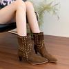 2025 Autumn New Style Rivet Pointed-Toe Mid-Heel Fashion Boots - Suede Sleeve Mid-Calf Boots