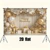 2D White Gold Floral Birthday Backdrop Home Party Celebration Photo Background
