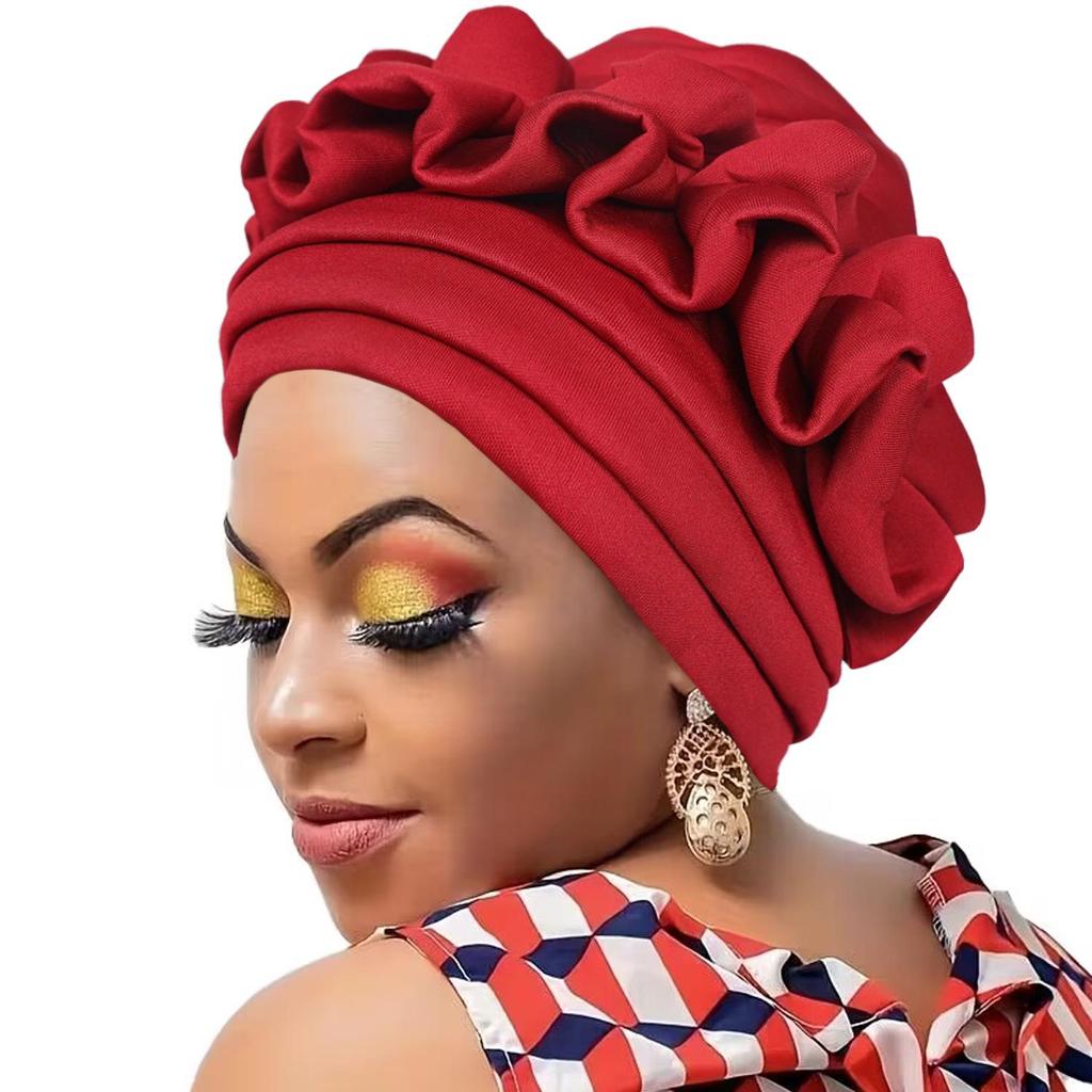 African Fashion Pineapple Flower Headscarf Hat - Versatile Solid Color Wrap for Women