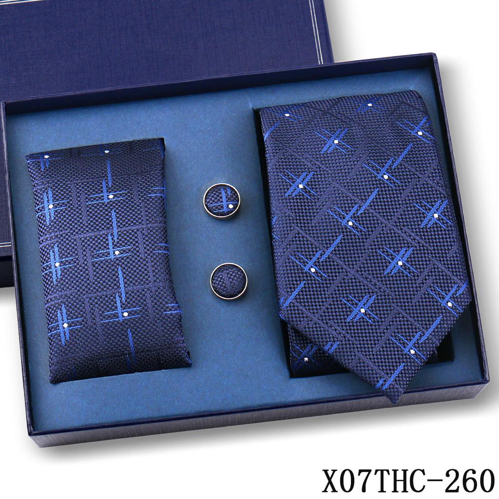 Tie Square Cufflinks 3-Piece Suit Retro Striped Hand Tie High-End Gift Box Set