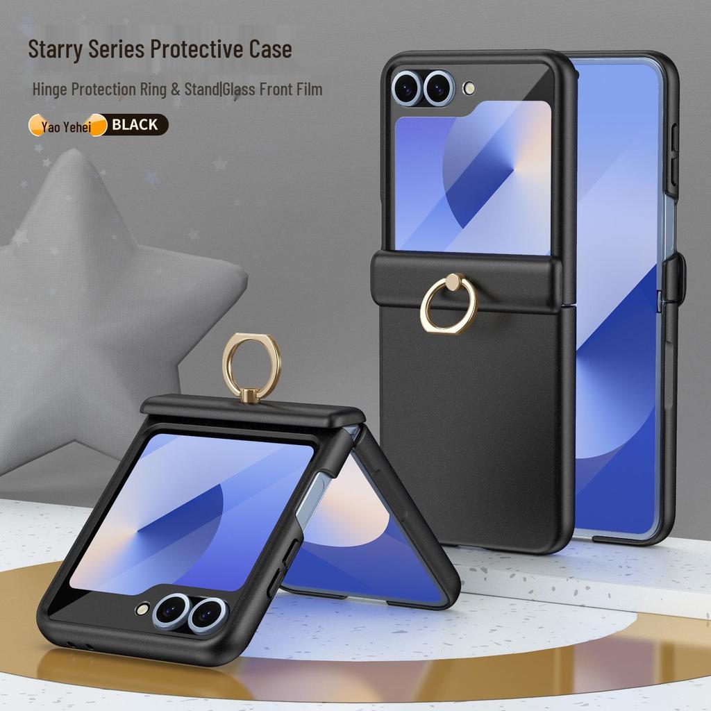 Samsung Z Flip7/6/5 Sturzsichere Handyhülle mit 4/3 Fingerringständer & Vollabdeckungsfolie