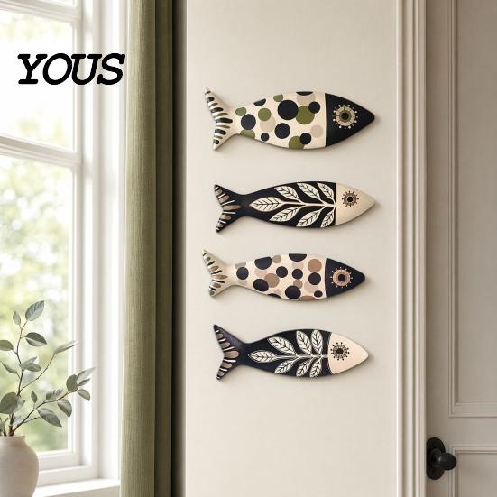 Lightweight Wall Decoration 4Pcs Wooden Fish Decor, Rustic Farmhouse Ocean Art, Vintage Waterproof Beach Nautical Coastal Theme Decor for