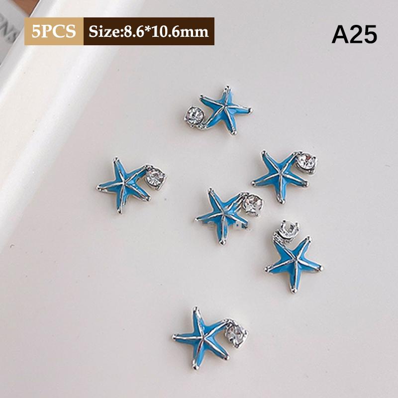 

5 шт. Подвески в виде морских ракушек, Морская звезда, Декор для ногтей, Заклепки, Камни, Жемчуг, Мидии, Металлические летние детали для дизайна ногтей, Аксессуар