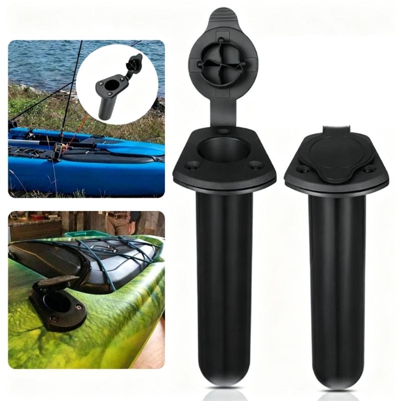 Black ABS Rod Tube Insert for Deck Mount Use, Fishing Accessory with Cap Cover, Top Collar, and Screw-Ready Opening for Rod Storage Use