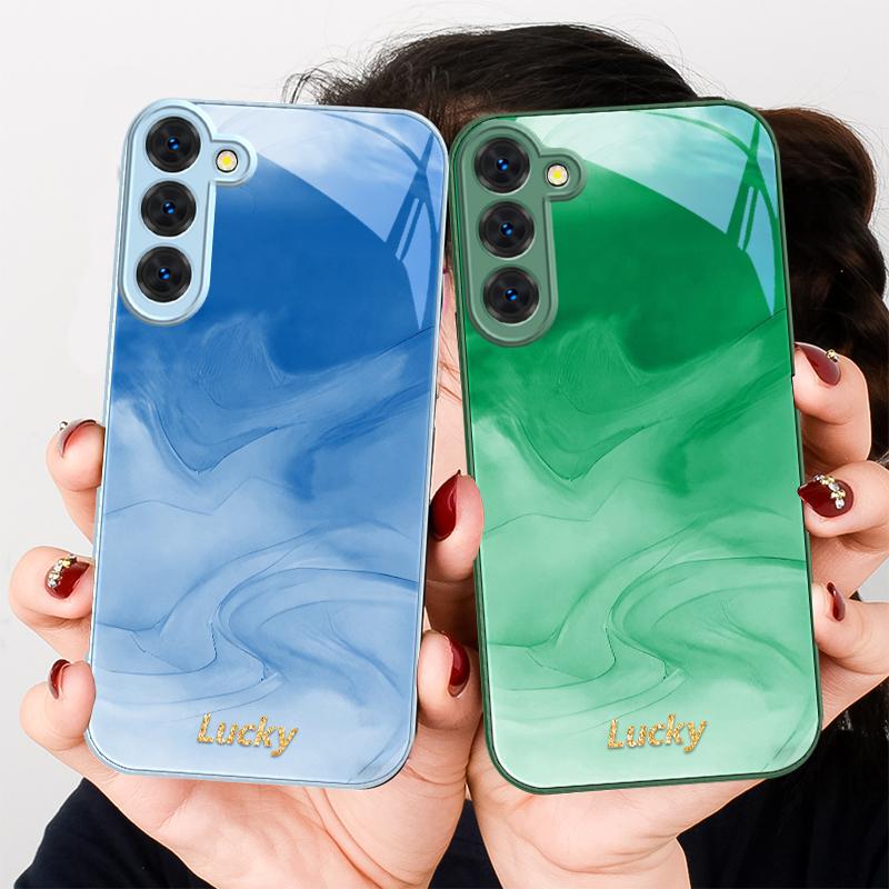 Ink wash connotation blue For Samsung S26 S22 S8 9 10 S20 Ultra S21 Pro S22 Plus S23 FE S24 Ultra S25 Edge S24+ Glass Phone Case