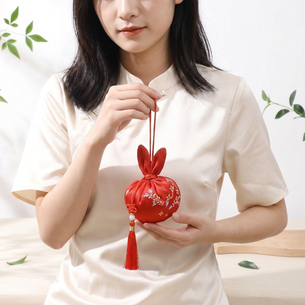 Brocade Mid-Autumn Festival Rabbit Sachet Bag Handmade Drawstring Empty Bag Home Decor