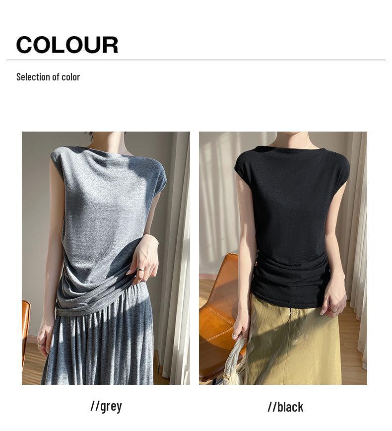 Off-Shoulder Merino Wool Slim-Fit Knitted T-Shirt for Women – Short-Sleeve & Versatile Top