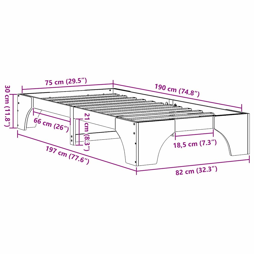 Natural Bed Frame 75 x 190 cm Solid Pine Wood