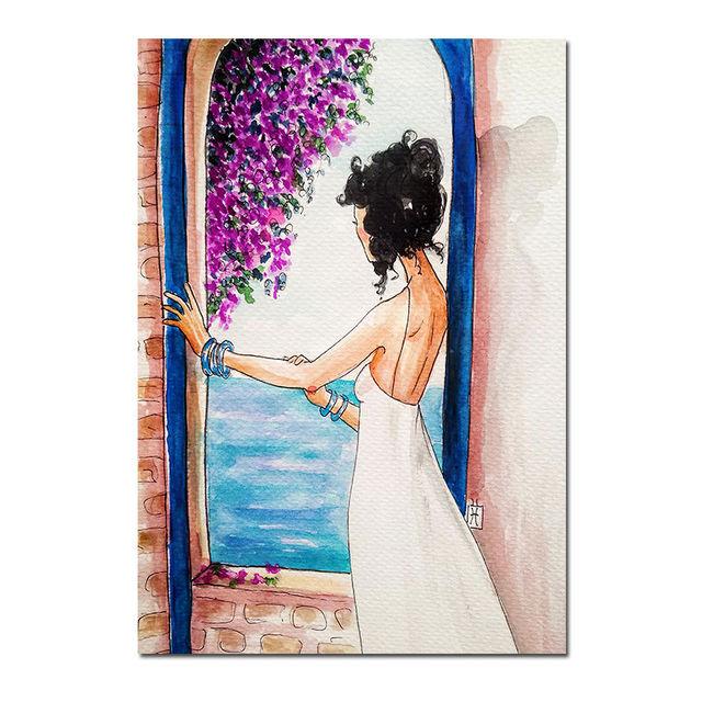 Nordic Abstrakte Mädchen Blume Vogel Leinwand Malerei Poster Drucke Vintage Wand Kunst Bild für Wohnzimmer Wohnkultur Cuadros Kein rahmen