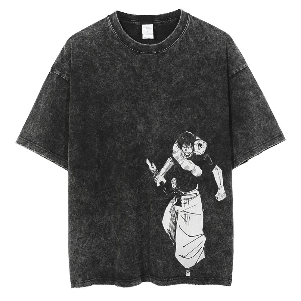 Jujutsu Kaisen Anime Gojo Satoru Gewassen T-shirt Vintage Harajuku Katoen Mannen Streetwear Oversized Dames Korte Mouw