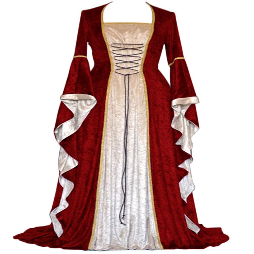 Women's Square Neck Long Sleeve Maxi Dress Slim Fit Velvet Medieval Renaissance Royal Ball Gown Costume Dress