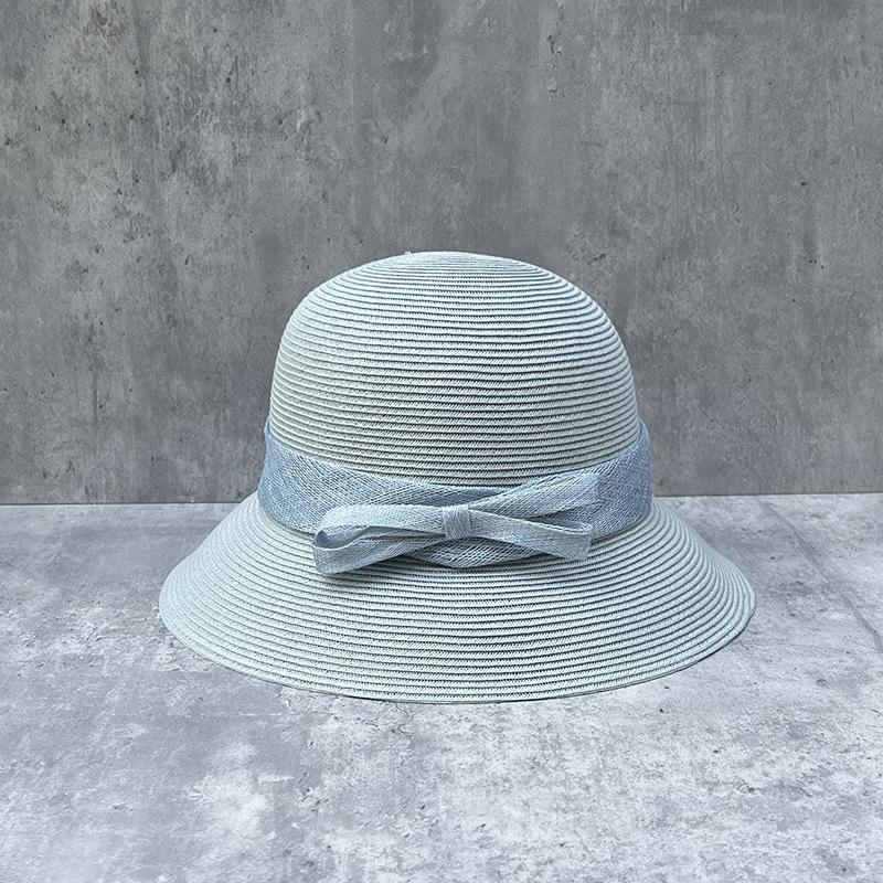 Foldable Bow Straw Woven Fisherman'S Hat Children Summer Vacation Seaside Sunshade Sunscreen Beach Straw Hat Shows Small Face