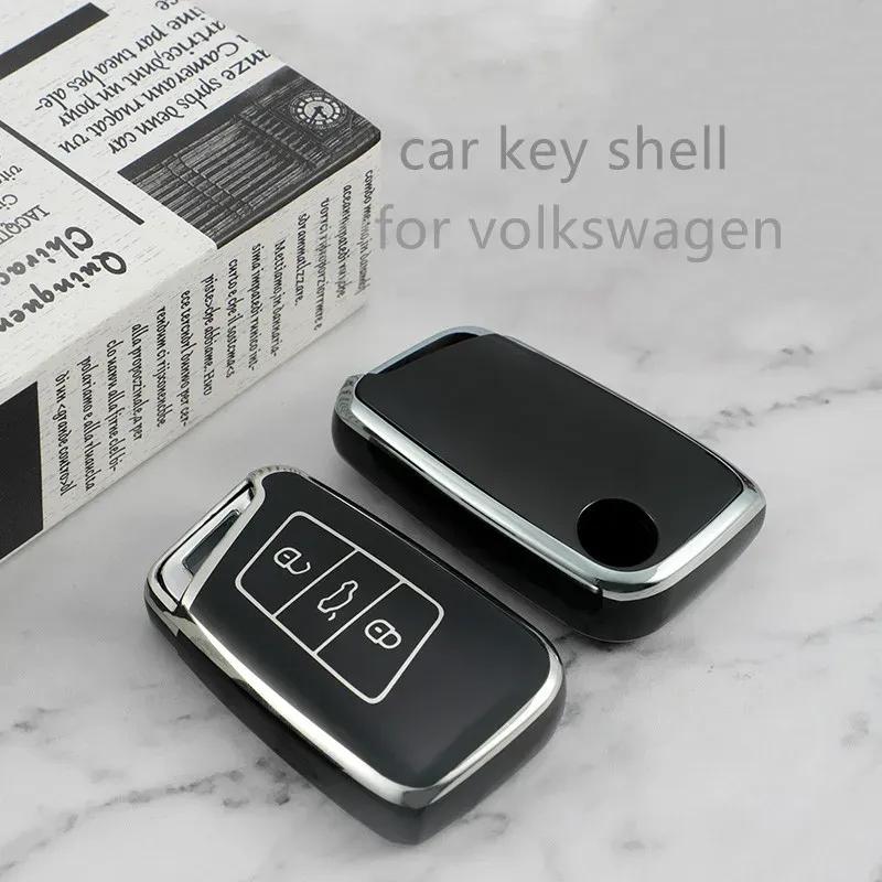 Etui na kluczyki samochodowe do Volkswagen CC PASSAT Magoan Lavida B8 Arteon Atlas 3 Akcesoria wewnętrzne Pokrowiec na przyciski kluczyka Srebrna krawędź TPU