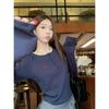 Design Embroidered Top Women's Spring Lace Half Open Neck Button Long Sleeve T-Shirt Bottom Shirt
