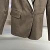 Women's Spring 2026 Slim Fit Brown Color-Block Suit Jacket - Professional & Stylish