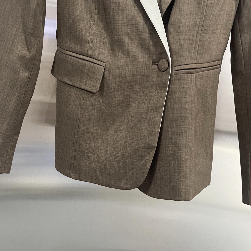 Women's Spring 2026 Slim Fit Brown Color-Block Suit Jacket - Professional & Stylish