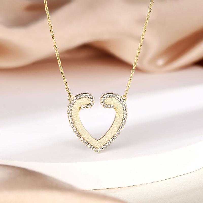 S925 Sterling Silver Ladies Alcohol Heart Pendant Gold Love Necklace