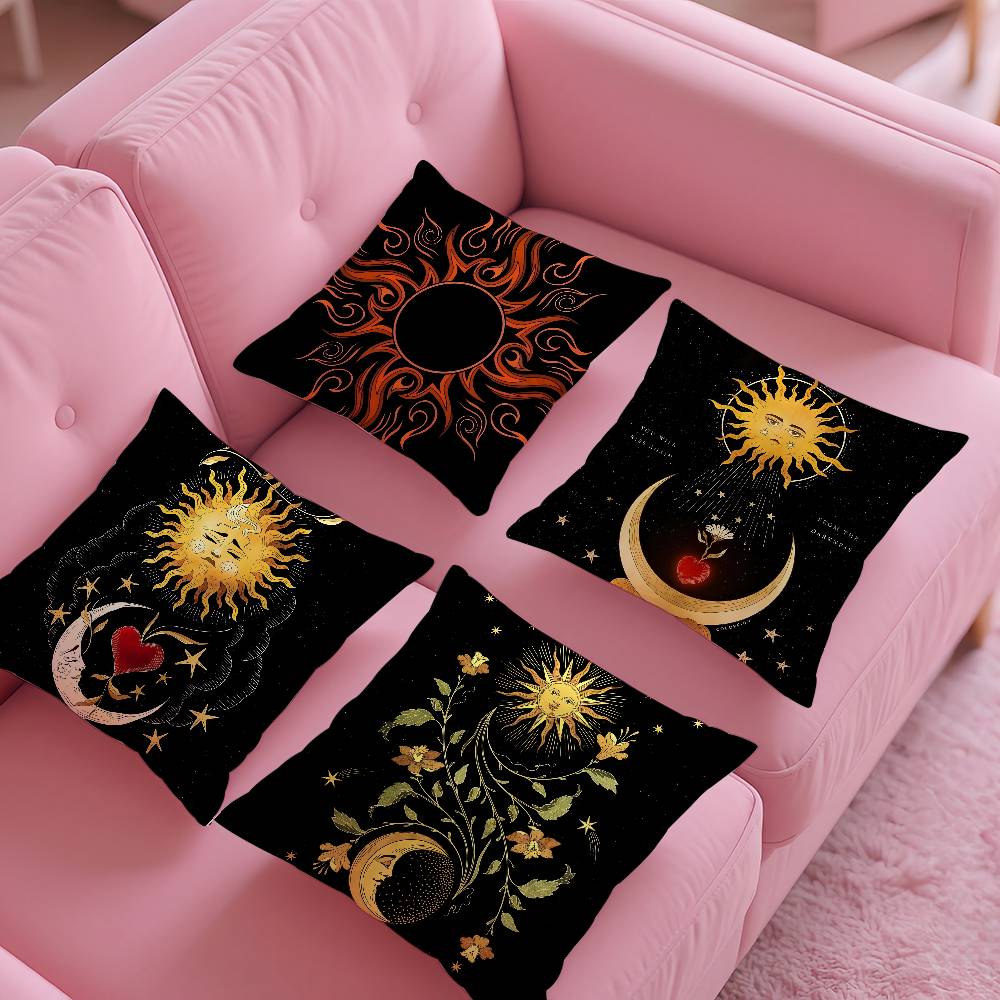 Sun Moon Mandala Series Pattern Pillow Case Anti-Dustmite Pillow Invisible Zipper Silky Short Plush Sofa Cushion Cover
