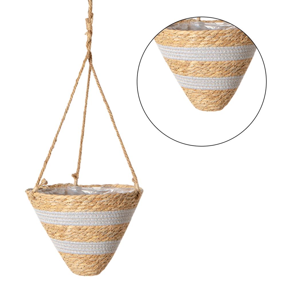 Round Hand Woven Hanging Planter Baskets Natural Rope Woven Plant Holder Flower Pots Home Planting Gardening Supply