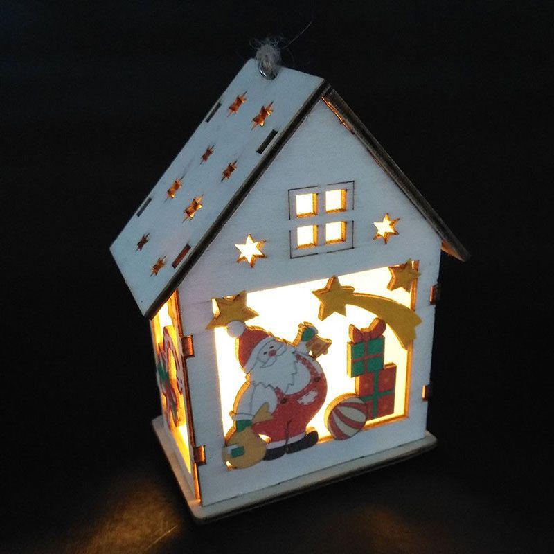 Led Light Wood House Adorable Christmas Tree Hanging Ornaments For Holiday Decor