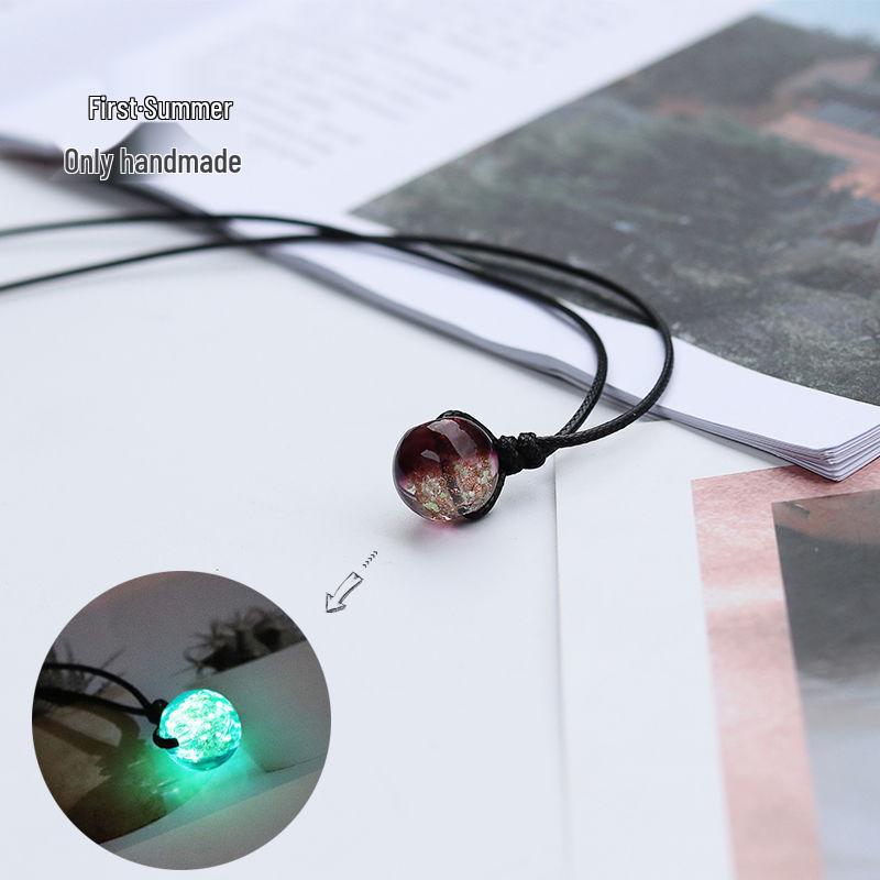 Retro Luminous Pendant & Round Bead Necklace