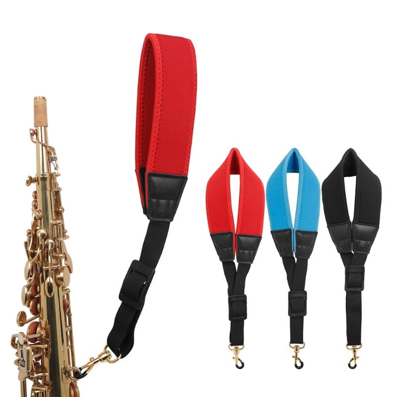 Saxophone Nylon Neck Strap with Thick Soft Padded Adjustable Buckle Black Hook for Baritone Alto Tenor Soprano Sax