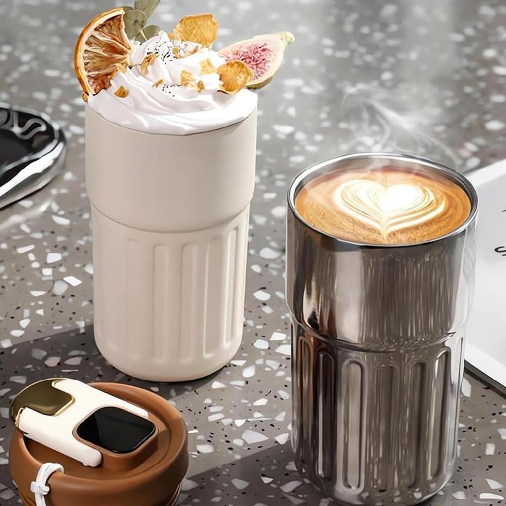 Kaffeetasse mit Temperaturanzeige, LED-Temperaturanzeige Kaffeetasse Edelstahl Thermoskanne, Intelligente Kaffeetasse mit Deckel