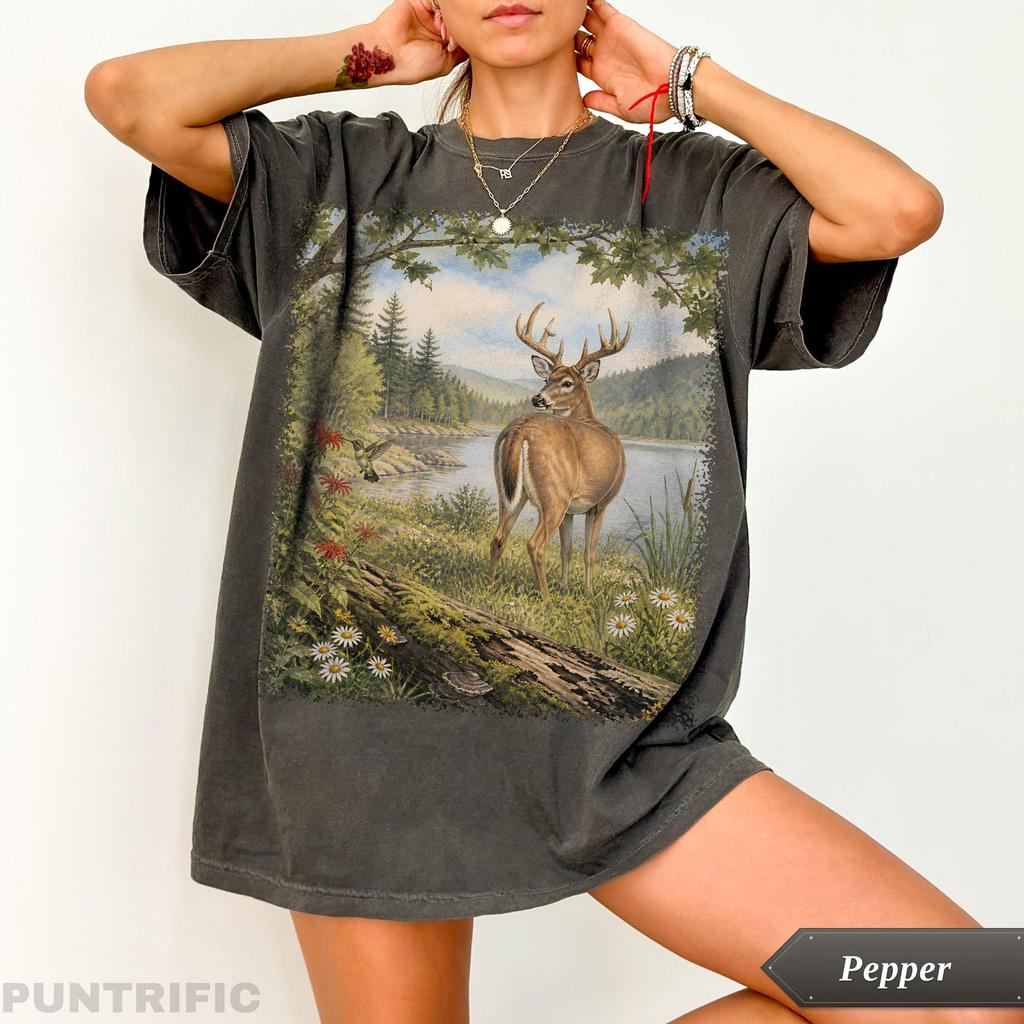 Vintage Deer Graphic Tee, Whitetail Buck Shirt, Rustic Cabincore T-Shirt, Outdoorsy Wildlife Lover Gift, Retro Nature Tee, Hunting Shirt