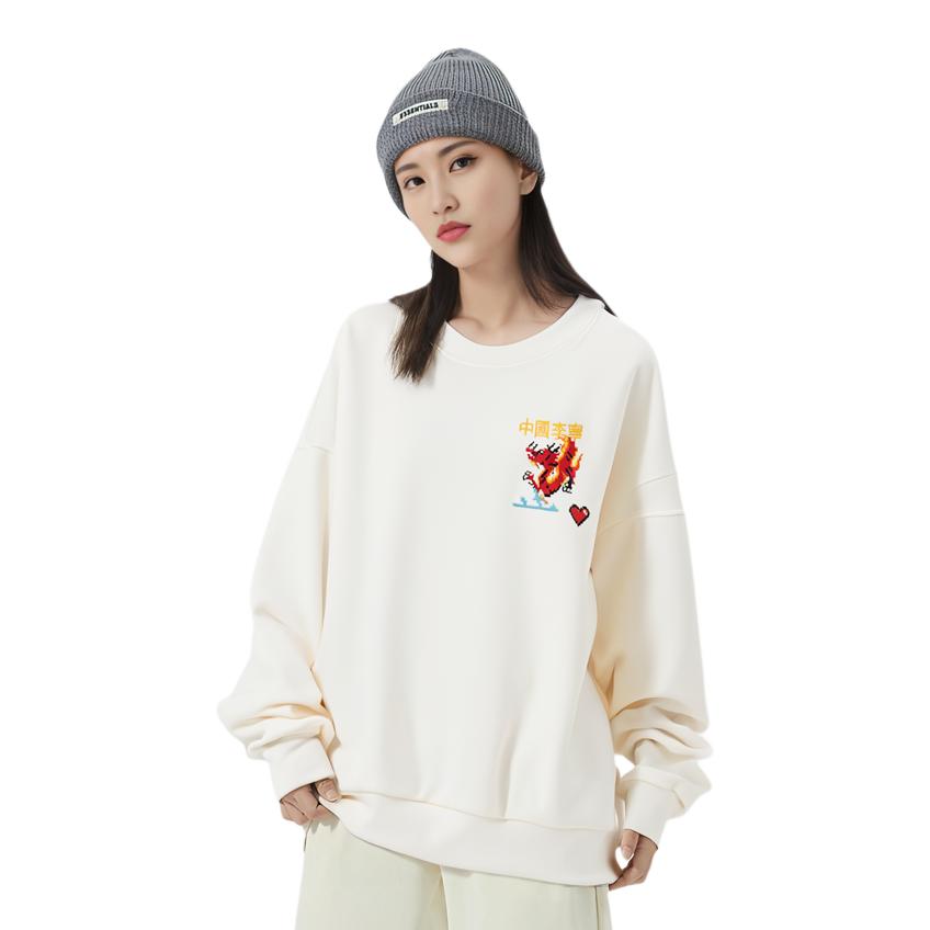 Li Ning Daily Prosperity Series Casual Sports Dragon Year Totem Round Neck Long Sleeve Sweatshirt Women Sweatshirt Off-White AWDU330-1