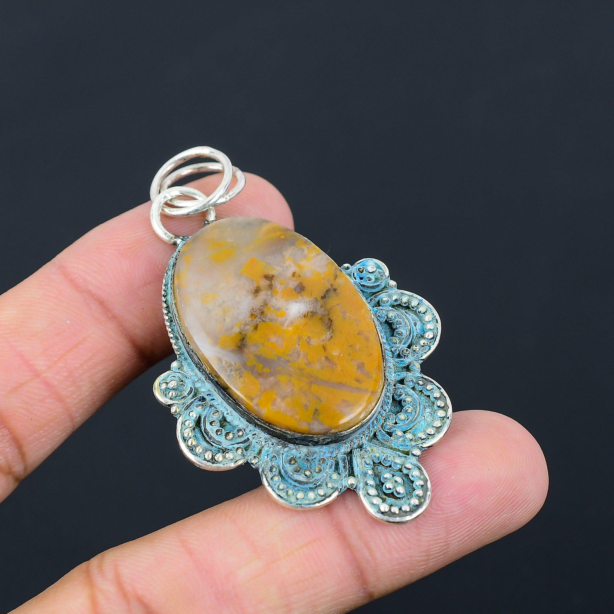 Friendship Day Deal Plume Agate Stone 925 Sterling Silver New Pendant Jewelry