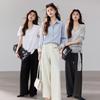 VICTORIA&VERA Women's High-Waist Wide-Leg Suit Trousers