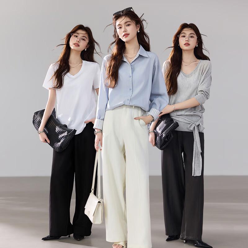 VICTORIA&VERA Women's High-Waist Wide-Leg Suit Trousers