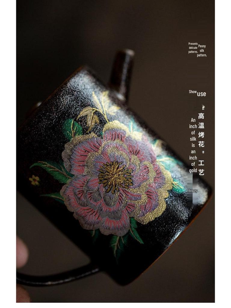 Hand-Painted Kesi Peony Ceramic Teapot: New Chinese Style, Retro High-Pot for Exquisite Tea Brewing