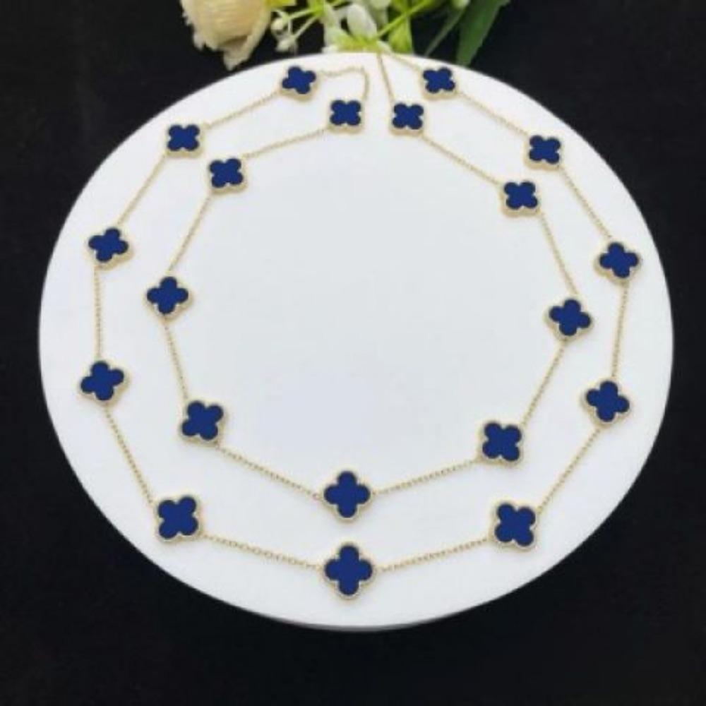 

New Double-sided 20-flower Necklace Versatile Fashionable Light Luxury High-end Accessory Four-leaf Clover Necklace Women s Sweater Chain 20 flowers dark blue 95cm