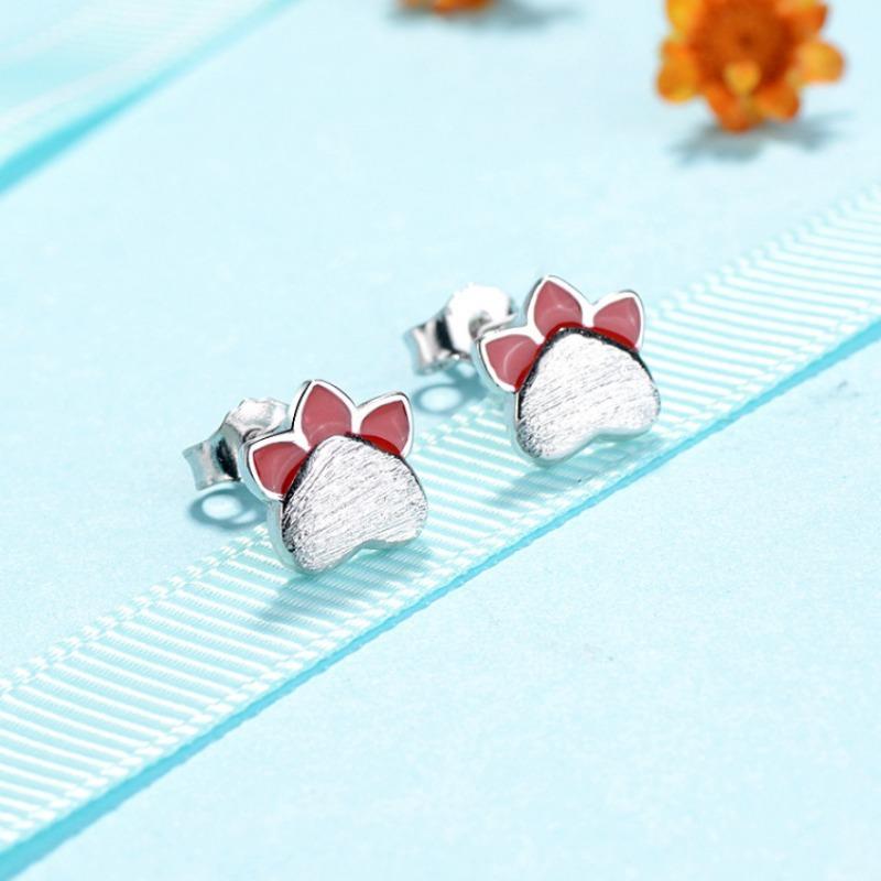 S925 Sterling Silver Simple Cute Cat Claw Personalized Ear Studs Anti-Allergy Korean Earrings Jewelry Stud Earrings Korean Style