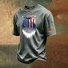 Men's Vintage Washed Short Sleeve Crew Neck T-Shirt with Patriotic Graphic Print and Sleeve Flag Patch Casual Fit